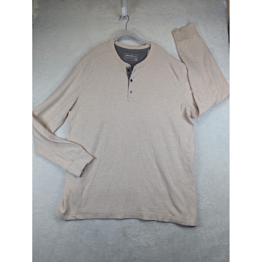 Eddie Bauer Thermal Henley Mens XL Tall Cream Waffle Knit Long Sleeve Shirt